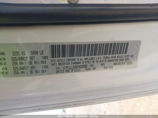 1C4PJLLB9KD428588 Jeep Cherokee Latitude Plus