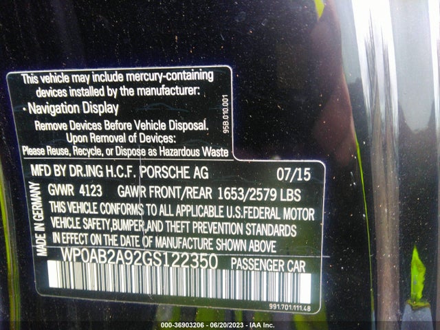 2016 Porsche 911, VIN: WP0AB2A92GS122350