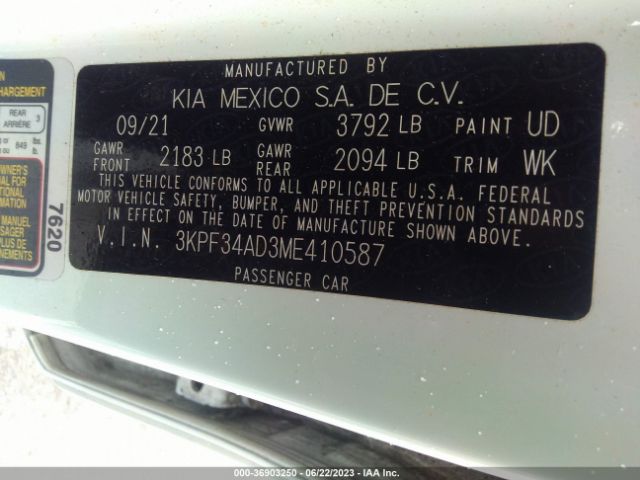 3KPF34AD3ME410587 KIA Forte Gt-line