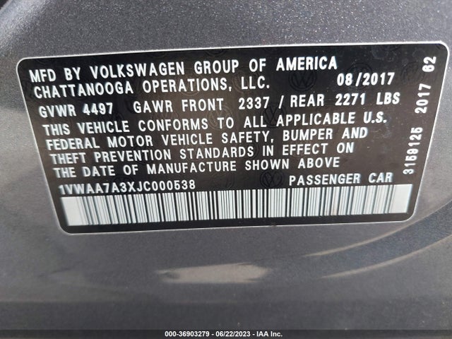 1VWAA7A3XJC000538 Volkswagen Passat 2.0t S/r-line