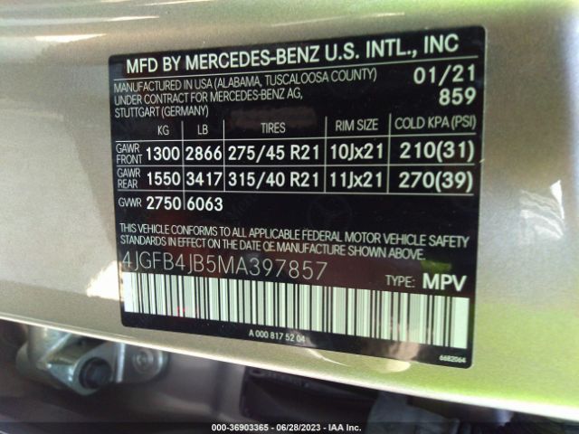 4JGFB4JB5MA397857 Mercedes-Benz Gle Gle 350