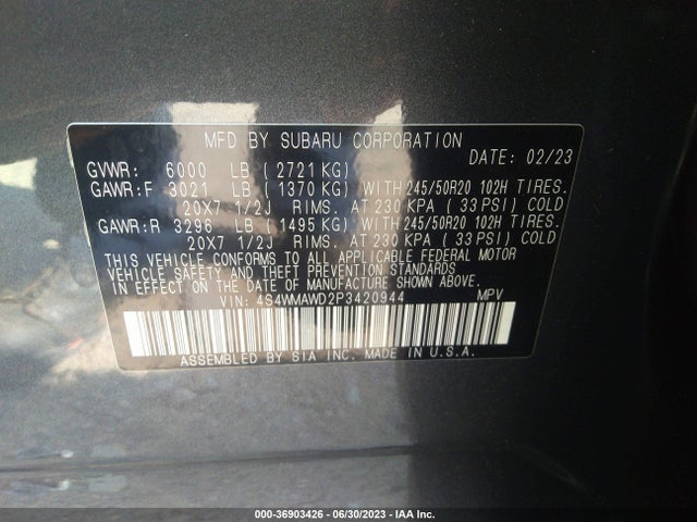 2023 Subaru Ascent, VIN: 4S4WMAWD2P3420944