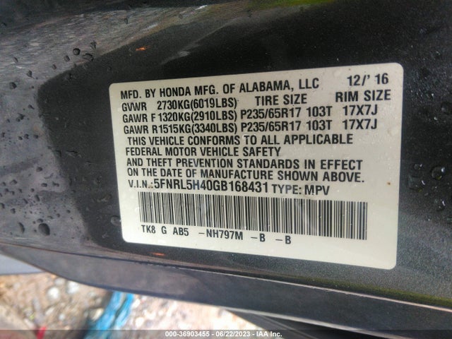 Honda ODYSSEY EX 2016 5FNRL5H40GB168431 Image 9
