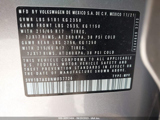 3VV1B7AX8NM037726 Volkswagen TIGUAN S