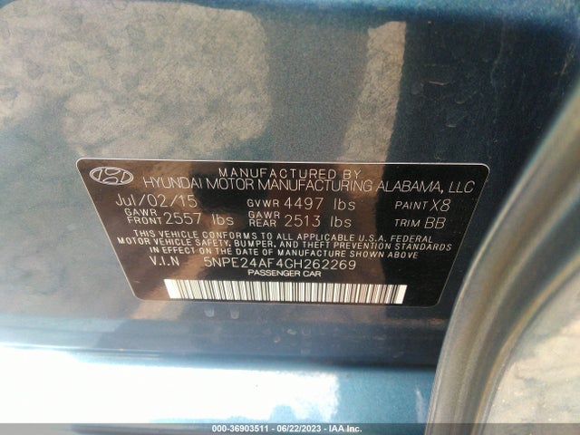 Hyundai Sonata 2.4l Se 2016 5NPE24AF4GH262269 Image 16