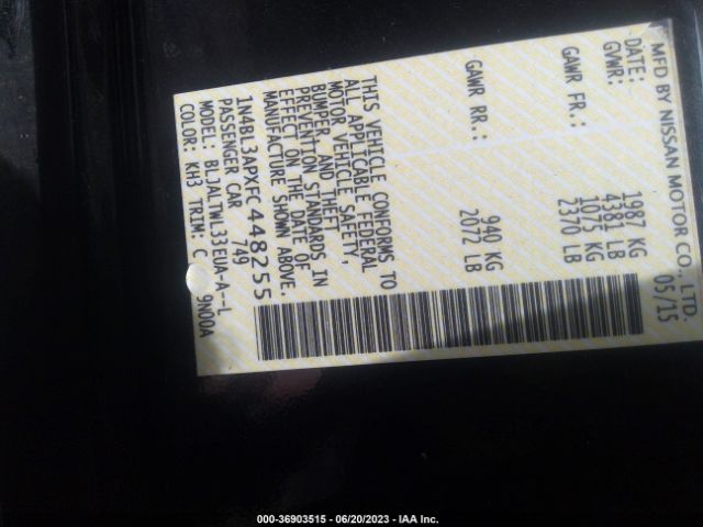 1N4BL3APXFC448255 Nissan Altima 3.5 Sl