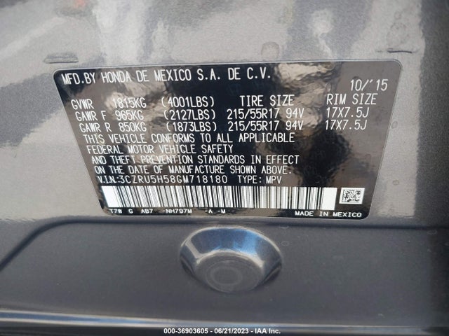 Honda HR-V EX 2016 3CZRU5H58GM718180 Image 9
