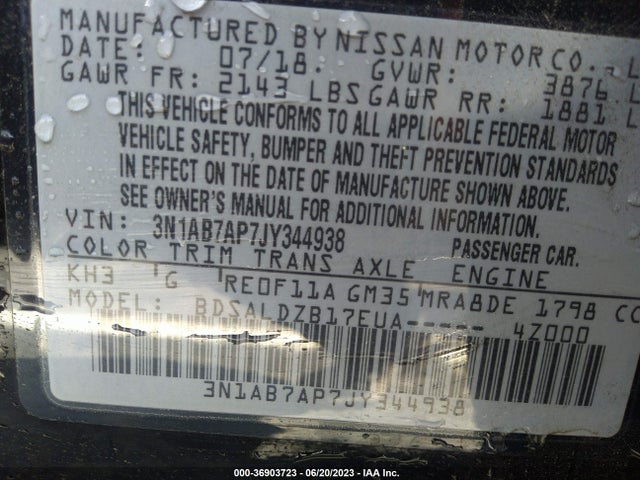 Nissan SENTRA SV 2018 3N1AB7AP7JY344938 Image 9