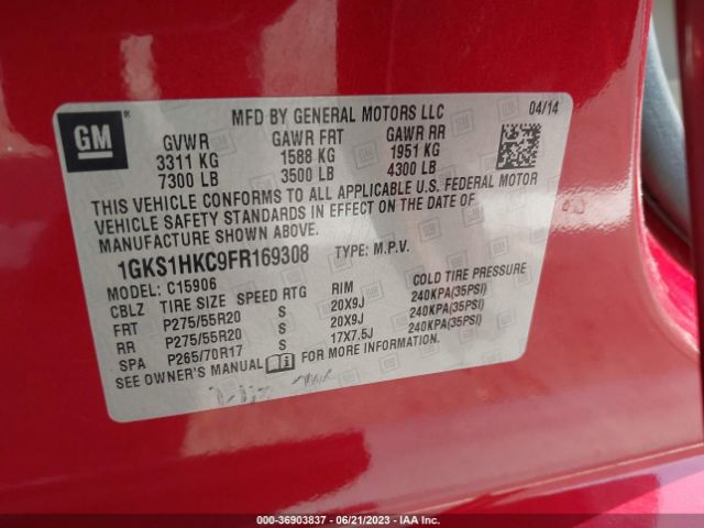1GKS1HKC9FR169308 GMC Yukon Xl Slt