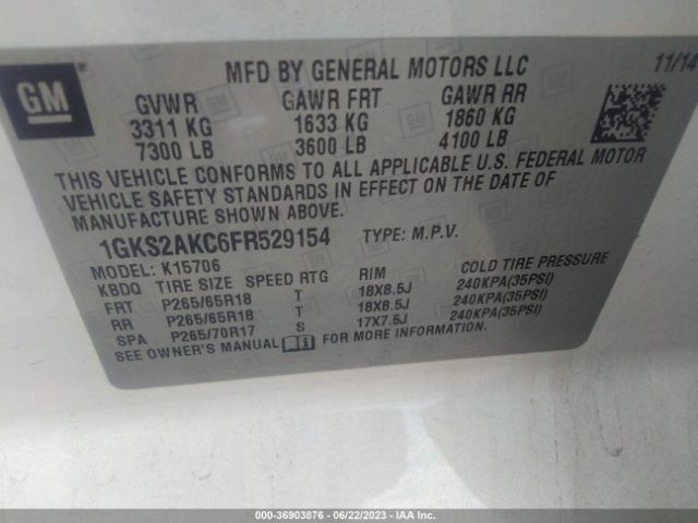 1GKS2AKC6FR529154 GMC YUKON SLE