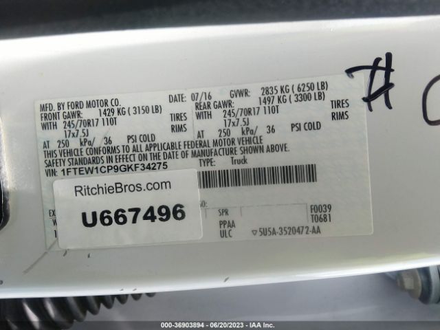 1FTEW1CP9GKF34275 Ford F-150 Xl/lariat/xlt