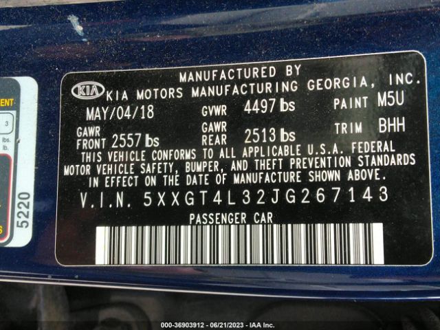5XXGT4L32JG267143 KIA Optima Lx