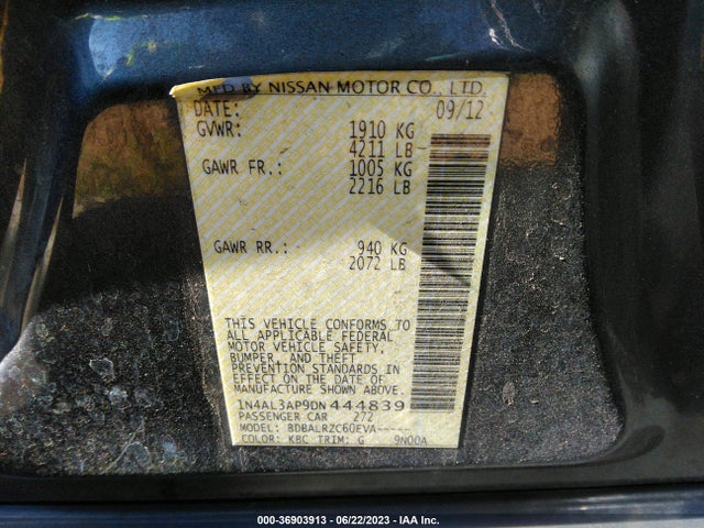 2013 NISSAN ALTIMA 2.5 S VIN: 1N4AL3AP9DN444839