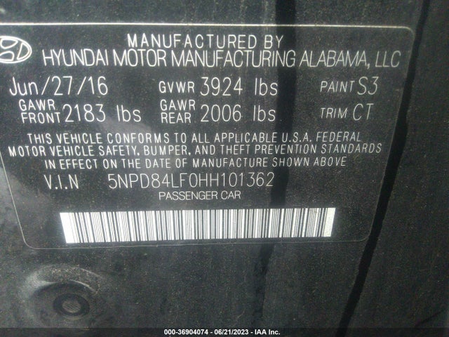 2017 HYUNDAI ELANTRA LIMITED VIN: 5NPD84LF0HH101362