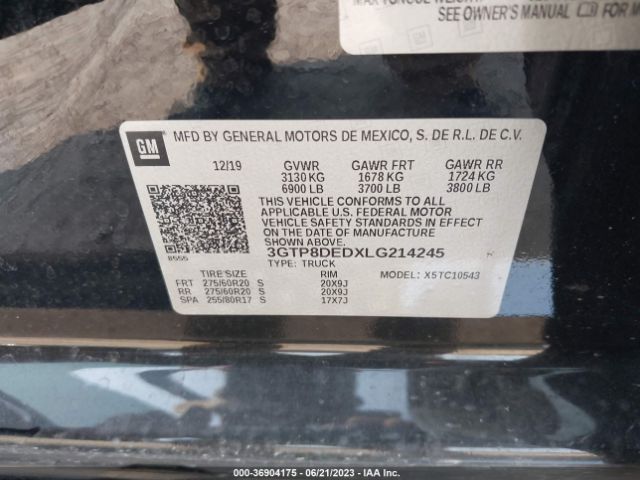 3GTP8DEDXLG214245 GMC Sierra 1500 Slt