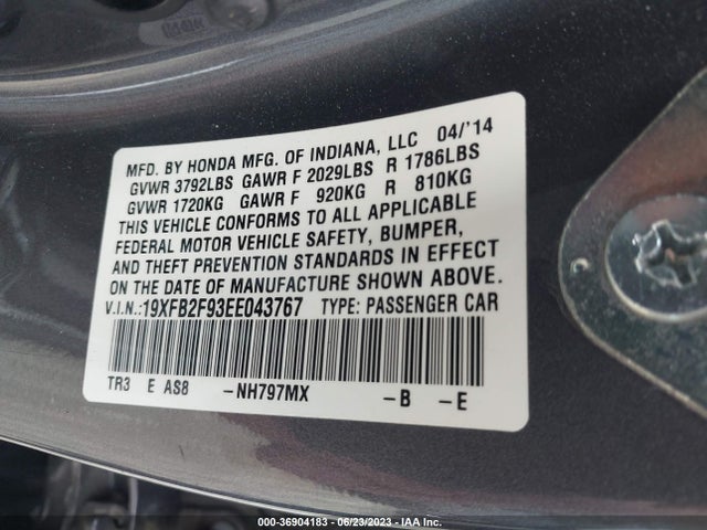 2014 HONDA CIVIC SEDAN EX-L VIN: 19XFB2F93EE043767