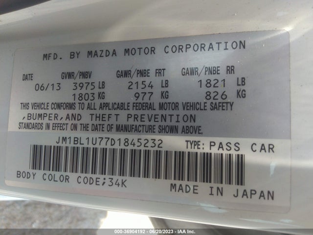 2013 MAZDA MAZDA3 I SPORT VIN: JM1BL1U77D1845232