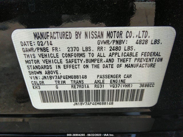 2014 INFINITI Q50 PREMIUM VIN: JN1BV7AP4EM688148