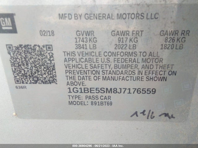 Chevrolet CRUZE LT 2018 1G1BE5SM8J7176559 Image 9