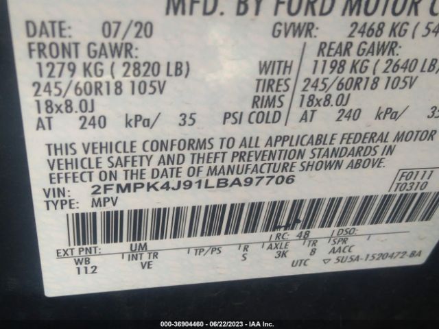 2FMPK4J91LBA97706 Ford Edge Sel/st Line
