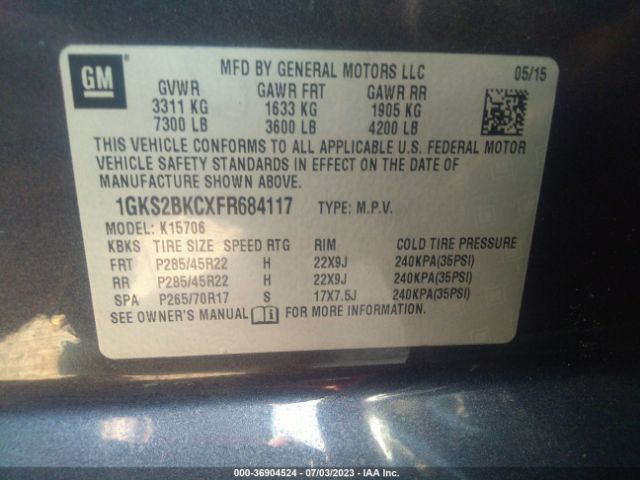 1GKS2BKCXFR684117 GMC YUKON SLT