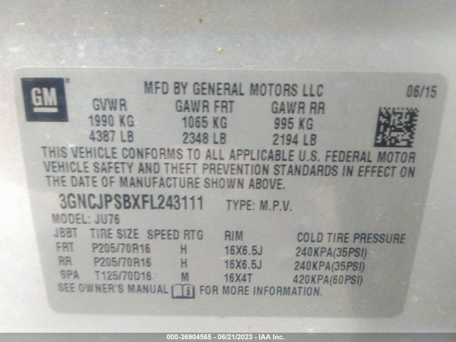 Chevrolet Trax 1ls 2015 3GNCJPSBXFL243111 Image 9