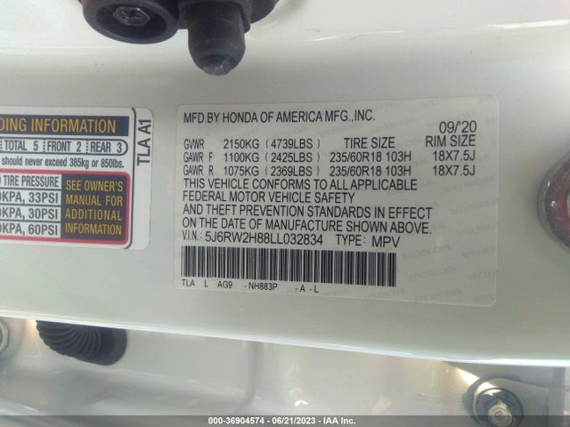 Honda Cr-v Ex-l 2020 5J6RW2H88LL032834 Image 9