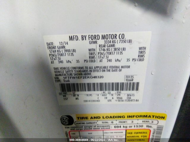 1FTFW1EF2EKG48320 Ford F-150 Xl/xlt/stx/fx4/lariat