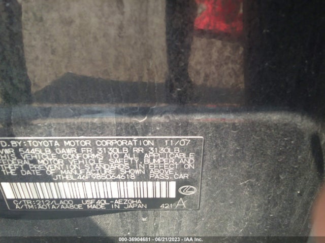 Aukcja sprzedaży 2008 Lexus Ls 460, vin: JTHBL46F985064618, numer aukcji: 36904681
