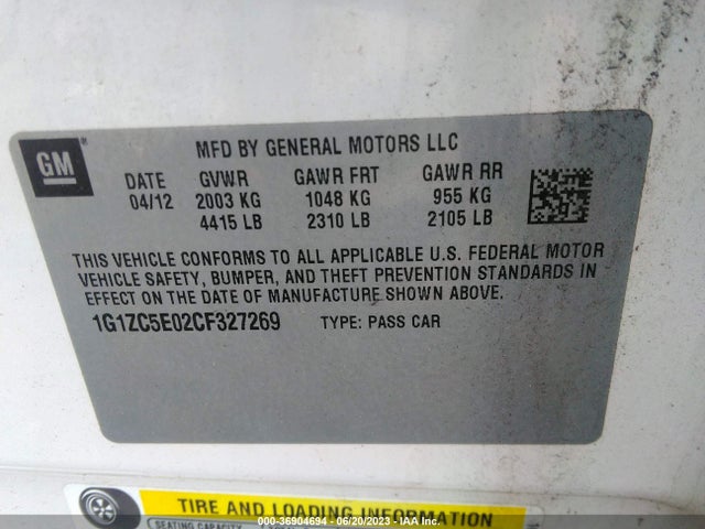 2012 CHEVROLET MALIBU LT W/1LT VIN: 1G1ZC5E02CF327269