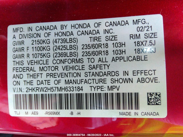 Honda CR-V EX 2021 2HKRW2H57MH633184 Image 15