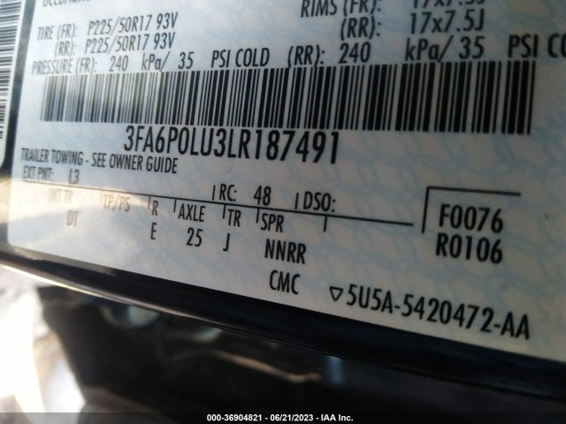 2020 FORD FUSION HYBRID SE VIN: 3FA6P0LU3LR187491