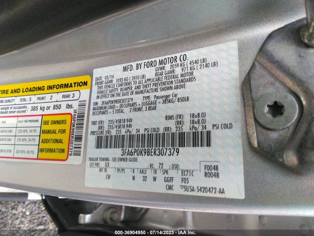 2014 FORD FUSION TITANIUM VIN: 3FA6P0K98ER307379