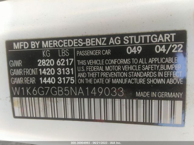 W1K6G7GB5NA149033 Mercedes-Benz S-class S 580