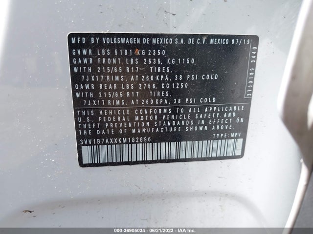3VV1B7AXXKM182696 Volkswagen TIGUAN S