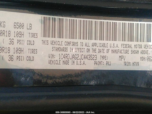 1C4RDJAG2JC443523 Dodge Durango Sxt