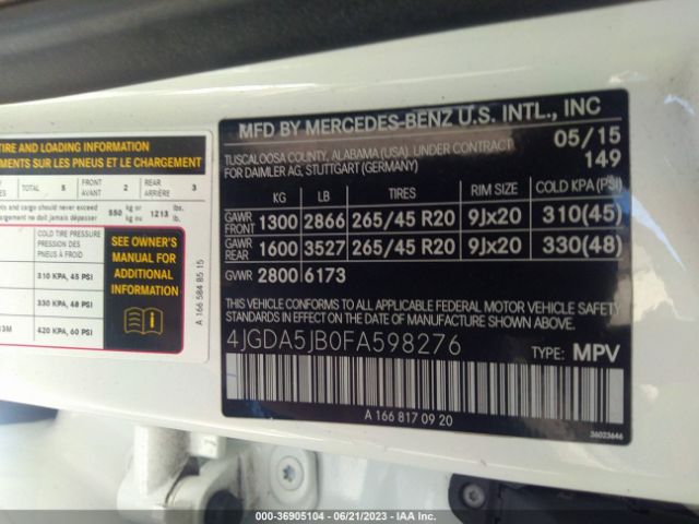 4JGDA5JB0FA598276 Mercedes-Benz M-class Ml 350