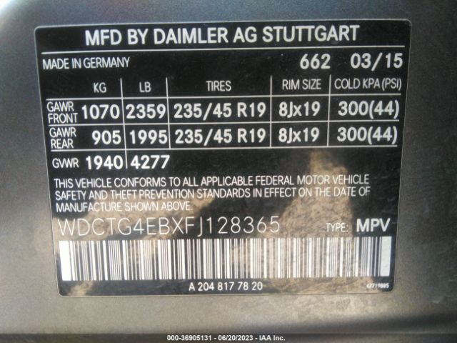 WDCTG4EBXFJ128365 Mercedes-Benz Gla-class Gla 250
