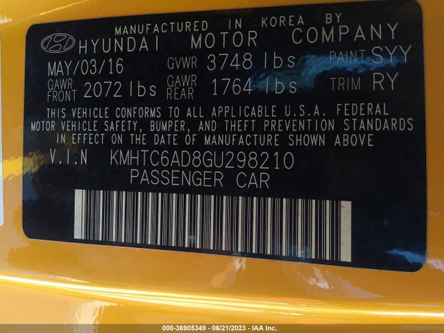 Hyundai VELOSTER 2016 KMHTC6AD8GU298210 Image 15