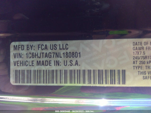 1C6HJTAG7NL180801 Jeep Gladiator Sport