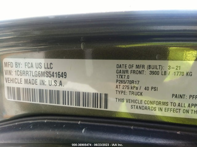 RAM 1500 Classic Slt/warlock 2021 1C6RR7LG6MS541649 Image 9