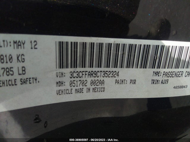 2012 FIAT 500 POP VIN: 3C3CFFAR9CT352324