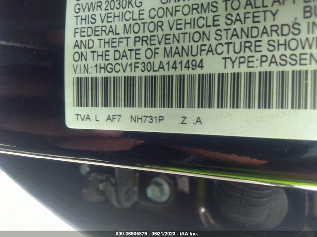 2020 HONDA ACCORD SEDAN SPORT VIN: 1HGCV1F30LA141494