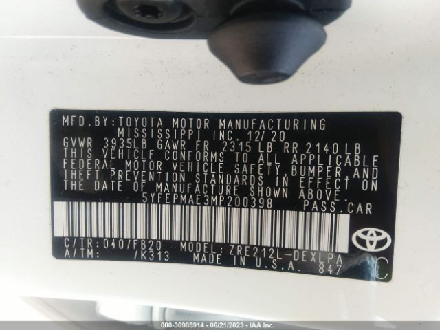 5YFEPMAE3MP200398 Toyota COROLLA LE