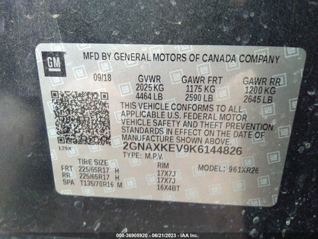 Chevrolet EQUINOX LT 2019 2GNAXKEV9K6144826 Image 9