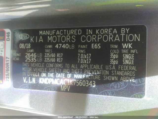 KNDPMCAC1K7560343 KIA Sportage Lx