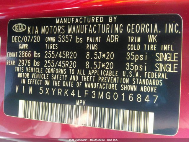 5XYRK4LF3MG016847 KIA SORENTO SX