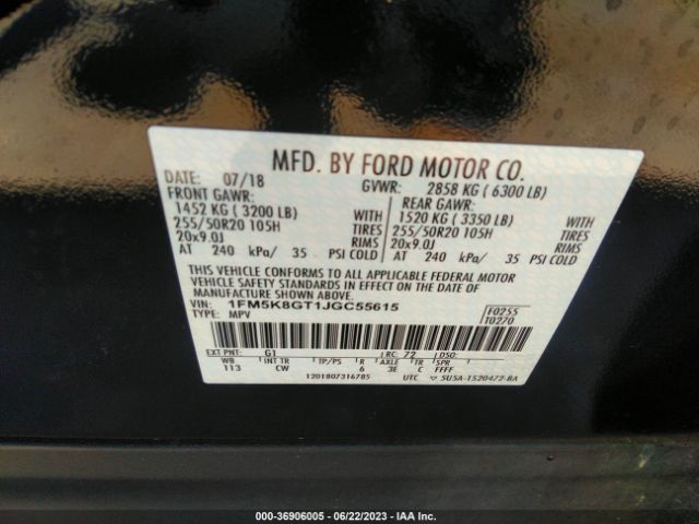1FM5K8GT1JGC55615 Ford EXPLORER SPORT
