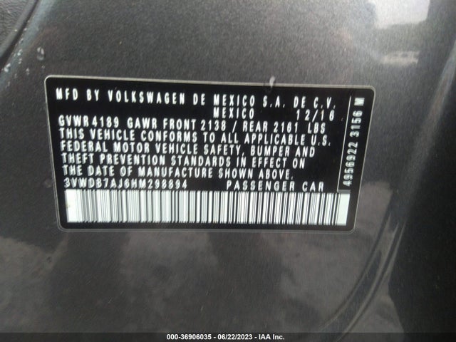 3VWDB7AJ6HM298894 Volkswagen Jetta 1.4t Se