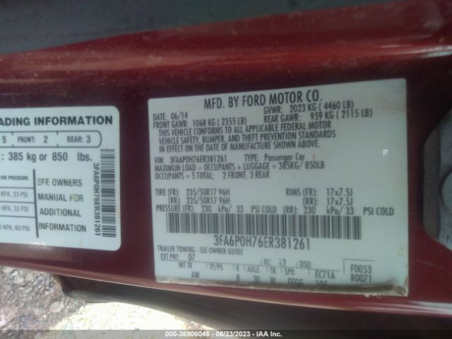 3FA6P0H76ER381261 Ford FUSION SE
